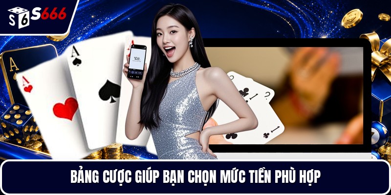 Bảng cược giúp bạn chọn mức tiền phù hợp